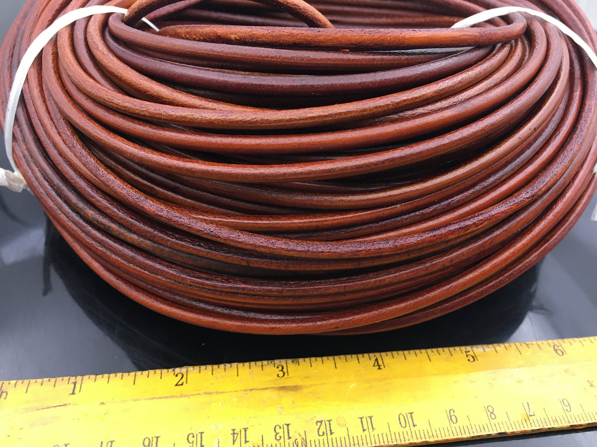 5 yards 4mm Dark Tan Color Round Leather Cord,Wholesale Jewelry Supplies,Distressed Matte Finish,LC4-010