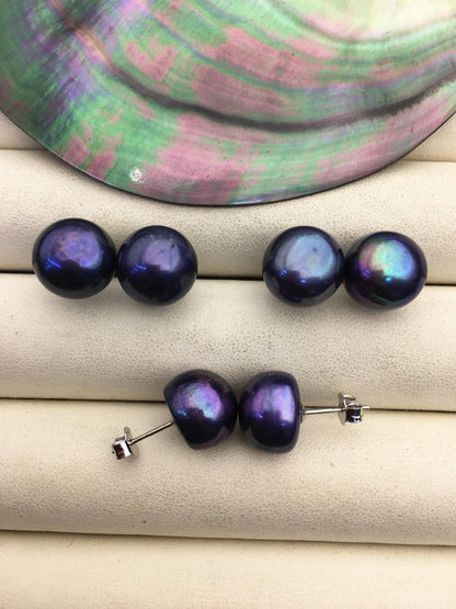 AA+ 12-13mm Big Black Pearl stud Earrings,Sterling Silver,SE1-011