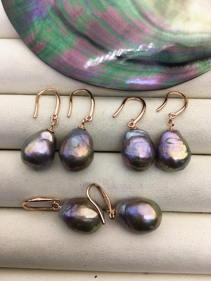 AAA 11-13mm natural rianbow drop edison pearl dangle earrings, rose gold S925 Sterling Silver earrings, wedding pearl earrings, SE3-T9-2