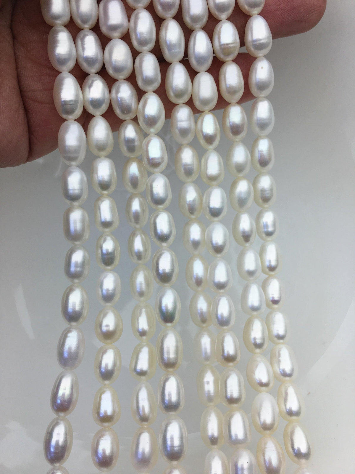 AAA- 7.3-8mm x 9.5-11mm Cultured White Freshwater Rice Pearls beads, drop pearl necklace, diy pearl beads, gift for her, LR8-2A-1