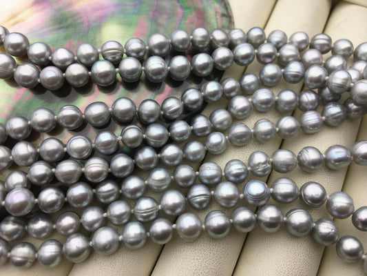 34''/51''/67'' 7mm Gray near Round Freshwater Pearl Necklace, mics color, dark gray Pearl necklace, gray round pearl, NPN1-142