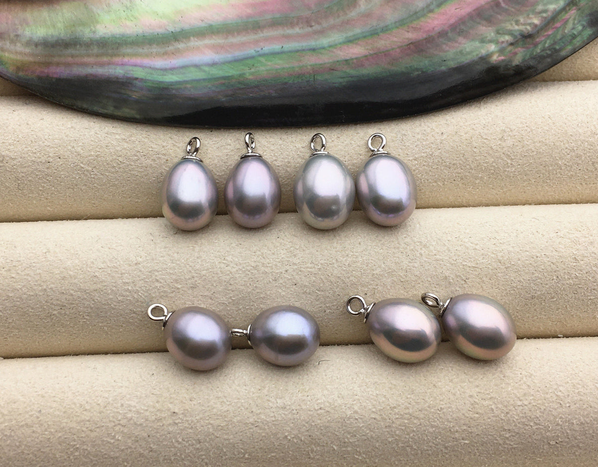 AAA 8.3-9.3mm Gray rice pearl dangle earrings,S925 Sterling Silver pearl earrings,pearl for women,SE3-007