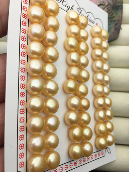 30pairs AAA 8-8.5mm yellow orange button round freshwater pearls pairs,half drill pearl,BTN8-T1