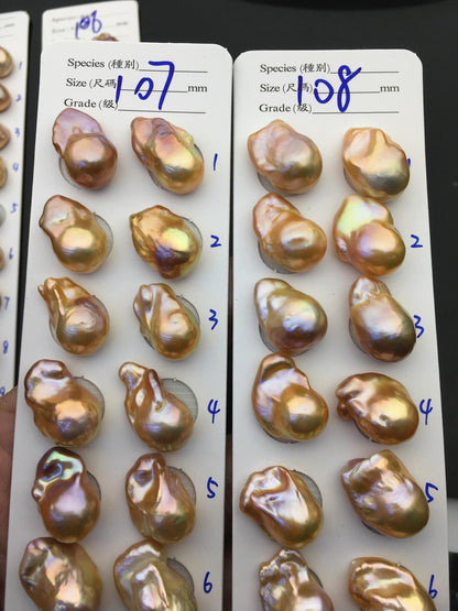 1 pair AAA 13-15mm Natural pink peach Rainbow Flame ball Pearl Pairs - large Baroque freshwater pearl pairs, Fire Ball Pearl, FL15-3A-8-28