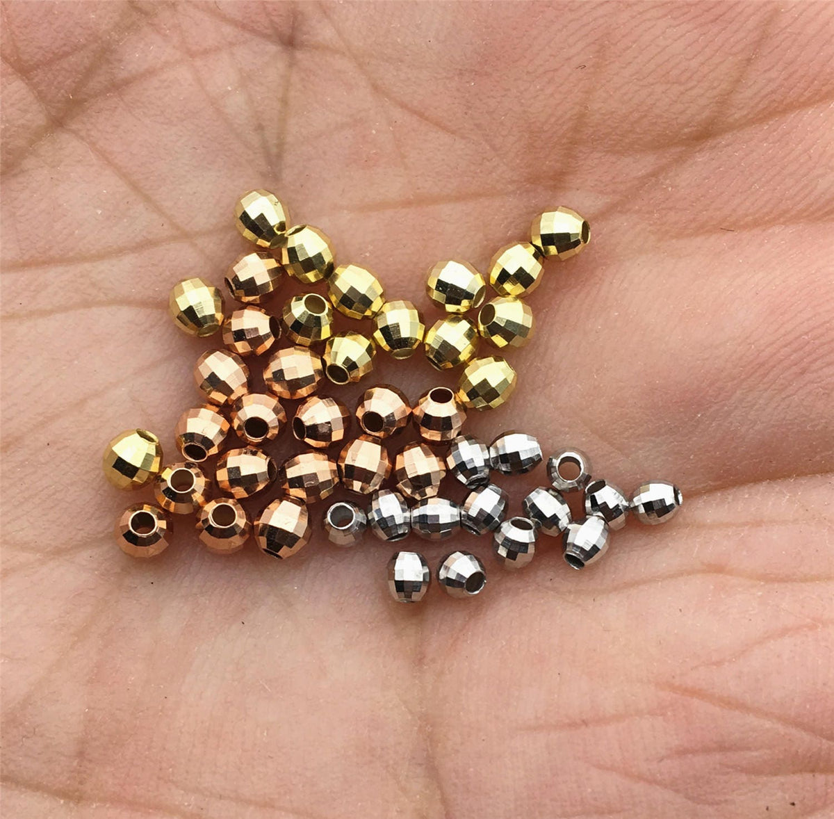 10pcs S925 sterling silver Yellow/Rose/White 2.5mm/3mm Gold Handmade Bali Style Faceted Round Beads, S925 Beads, Spacer Beads, ASL-BL-1