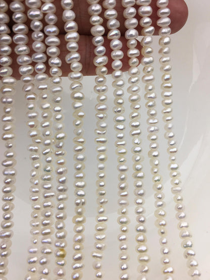 AA+ 4.5-5mm tiny White button round potato freshwater pearls, Rondelle pearl Beads, white freshwater pearl, loose strands, SM4-2A-1