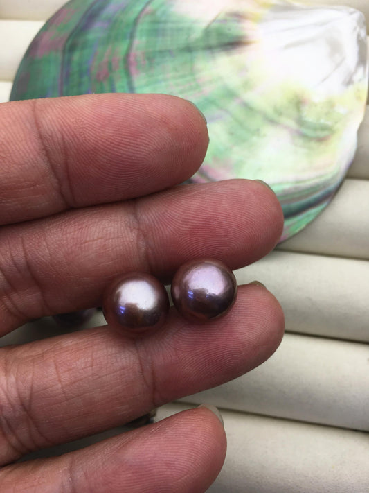 1 pair AAA 11-12mm purple round edison pearl stud earrings, S925 Sterling Silver stud earrings, wedding pearl earrings, SE3-T9-65