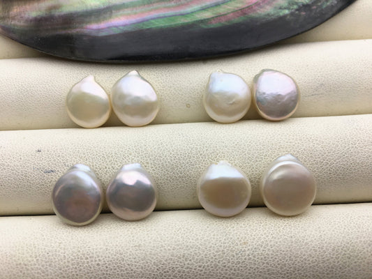 2 pairs 10.5-11.5mm AAA White Coin Freshwater Pearls Pair, high luster- Coin Pearl-petite Pearl- Pearl Jewelry, COIN11-3A-6-3