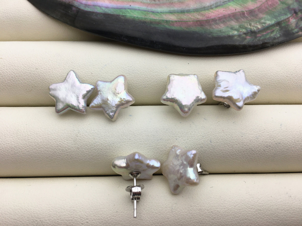 1 pair 11-12mm White Five-point freshwater pearl stud earrings - Freshwater Pearls earrings - SE3-040