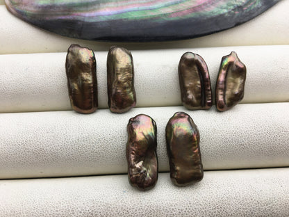 2 pairs AAA 8-10mm Brown Biwa keshi pearls Pair, for make dangle earrings, baroque pearl, loose pearl beads, very high luster, ZS-127-36-11