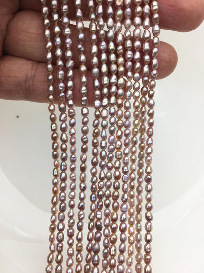 Purple Rice Freshwater Pearl Strand — 3–3.5 × 4–5 mm