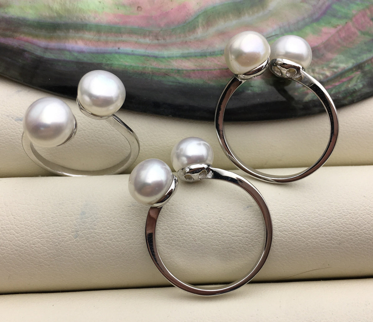 AAA white two Pearls Genuine Sterling silver ring, anniversary ring, wedding rings for women, sterling silver 925 open ring jewellery, R1-028