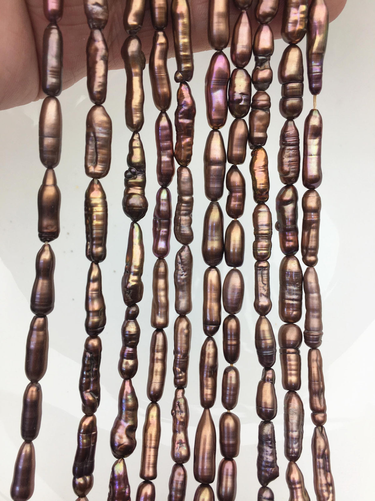 AA+ 5-6mm red brown toothpick Biwa Pearl Necklace,Genuine Fresh Water Pearl,Wedding Necklace,Mothers Day,ZS-80-10-36