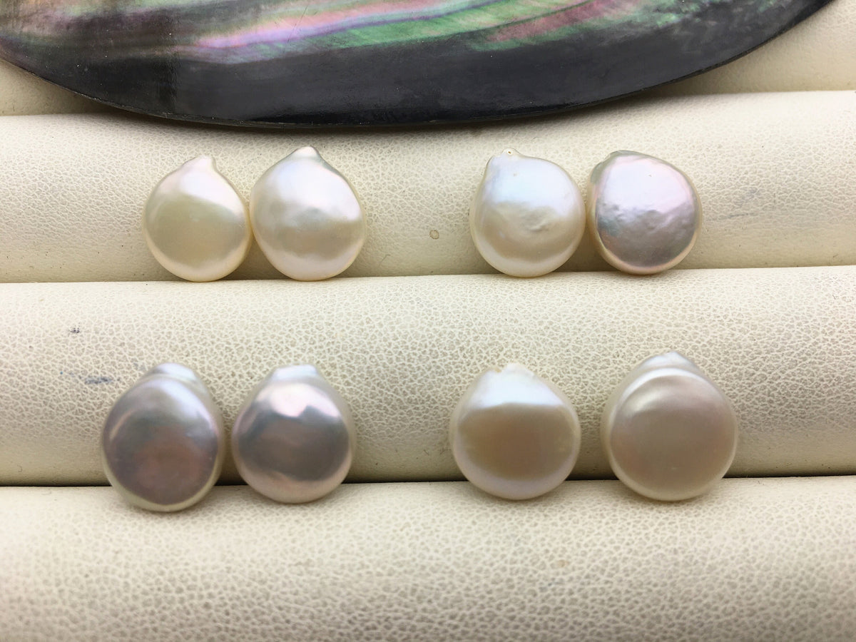 2 pairs 10.5-11.5mm AAA White Coin Freshwater Pearls Pair, high luster- Coin Pearl-petite Pearl- Pearl Jewelry, COIN11-3A-6-3