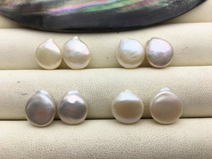 2 pairs 10.5-11.5mm AAA White Coin Freshwater Pearls Pair, high luster- Coin Pearl-petite Pearl- Pearl Jewelry, COIN11-3A-6-3
