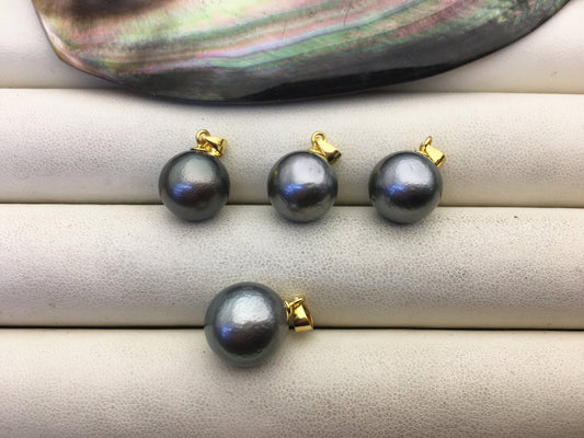 Gray-Green Tahitian Pearl Pendant in 925 Sterling Silver — 11–12 mm