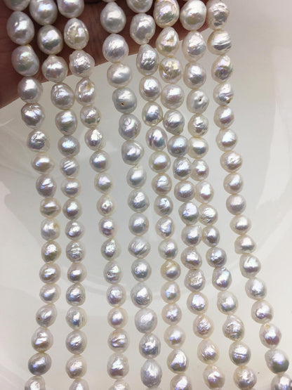 AA 7-8mm White Baroque near round pearls, potato shape pearl,Full Strand,Freshwater Pearl Near round Beads,CR7-T3