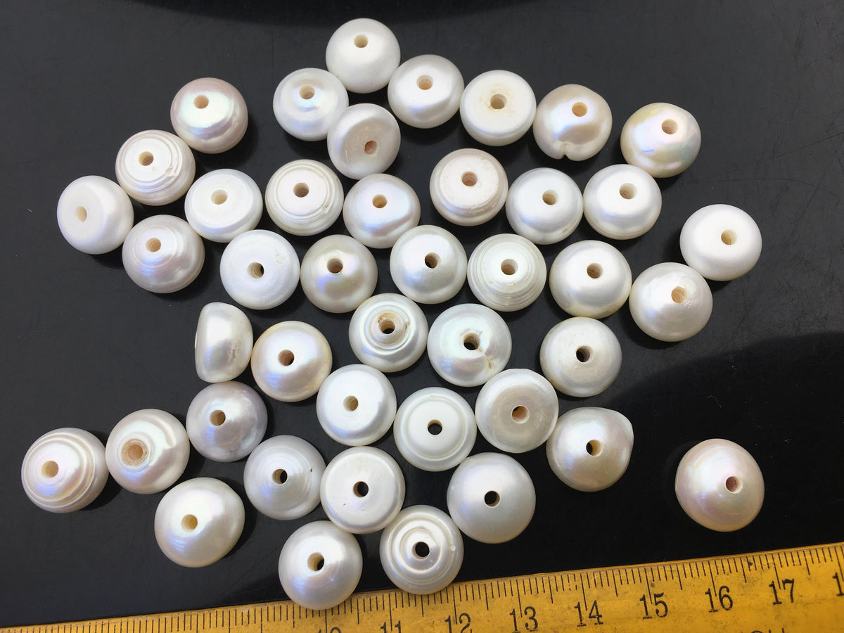 20pcs Very Big AA 13-14mm white button freshwater pearls, 2.2mm large hole, Rondelle pearl Beads, pearls for leather, SM13-2A-6