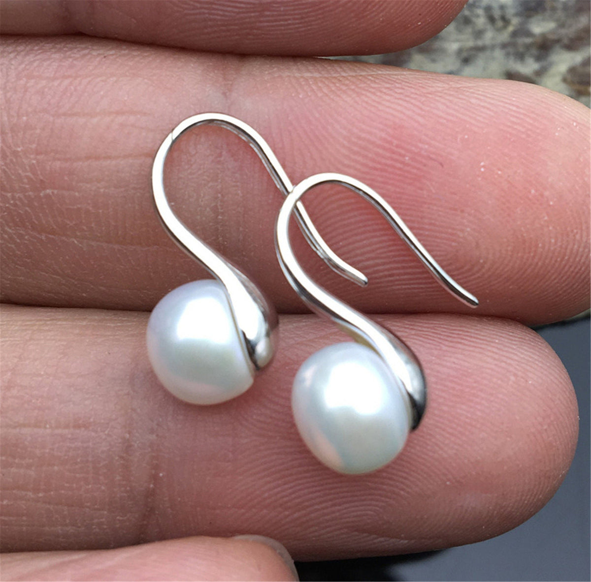 High-heeled pearl dangle earrings, 8-8.5mm pearl, S925 Sterling Silver pearl earrings, AAA button round pearl earrings for women, SE3-088