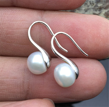 High-heeled pearl dangle earrings, 8-8.5mm pearl, S925 Sterling Silver pearl earrings, AAA button round pearl earrings for women, SE3-088