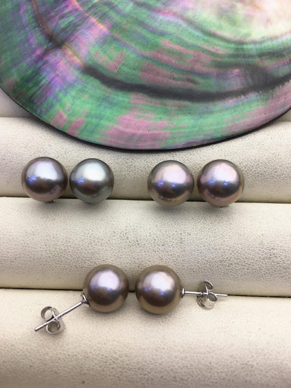 AAA 9-10mm gray round edison pearl stud earrings,S925 Sterling Silver stud earrings,wedding pearl earrings,SE3-T9-6