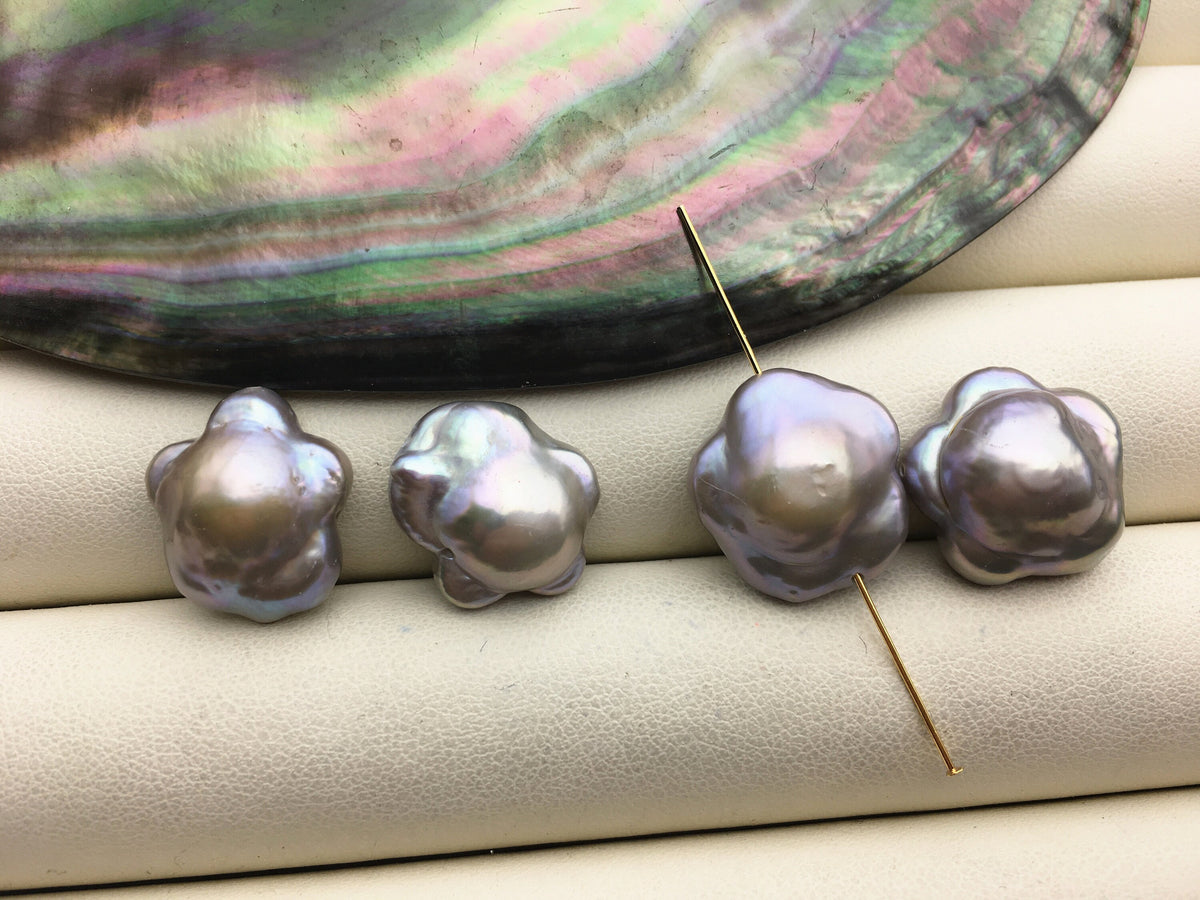 1 pairs AA+ 15-16mm Gray Brown Plum blossom Freshwater Pearl Piar,0.8mm through hole,ZS-103-37-12