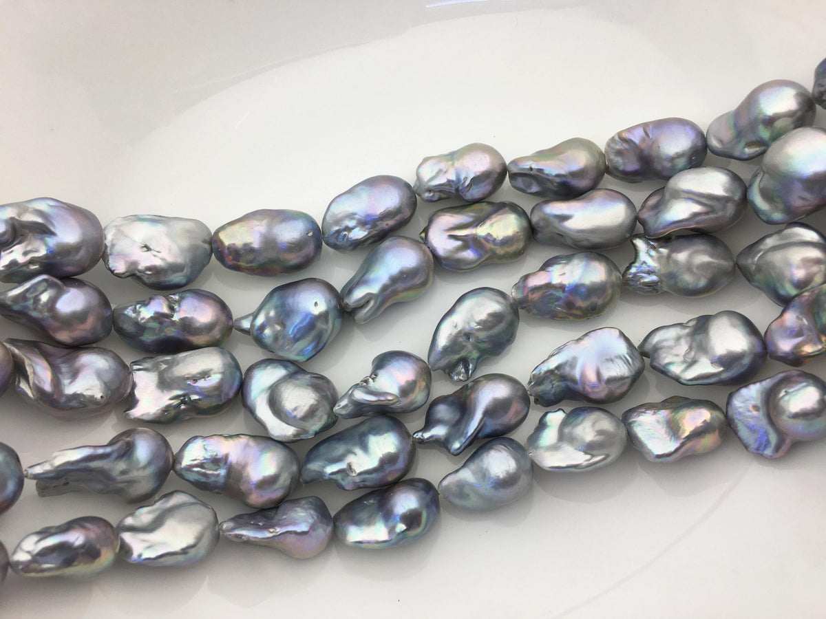 15.5'' AAA 14-17mm Big Gray flame ball freshwater pearl,FL15-3A-7-5
