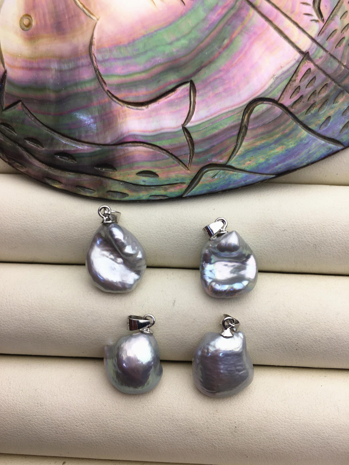2pcs AAA 12-14mm Gray Bow Shape Keshi freshwater pearl pendant,sterling silver,NC1-T54
