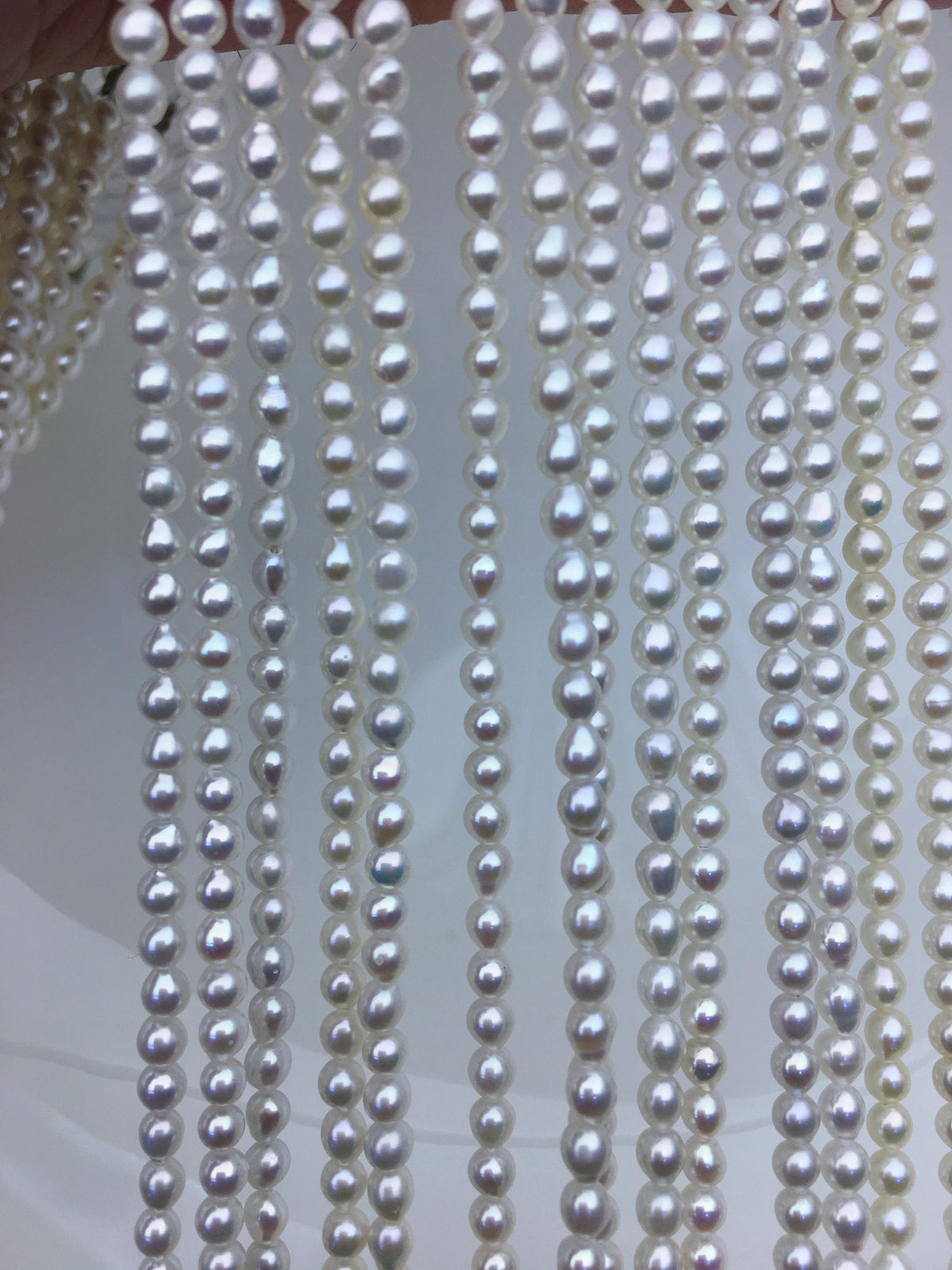 White Rice Freshwater Pearl Necklace — 3–4 mm, with Extender