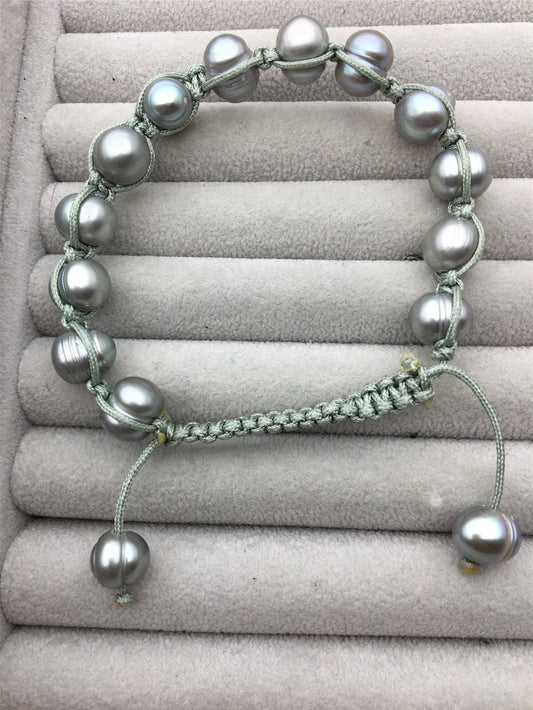 11mm big Gray pearl thread bracelet, adjust length, pearl bracelet, knotted freshwater pearl bracelet, Pearls Bracelet, B8-012