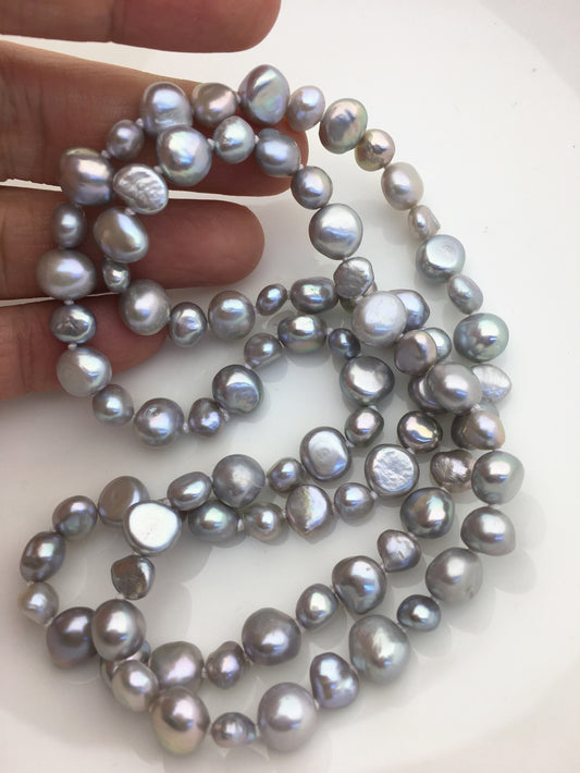 28'' AA+ 5-8mm gray nugget pearl Necklace,NPN1-T69