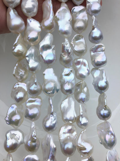 15.5'' AAA 12-15mm White flame ball freshwater pearl,FL15-3A-7-17