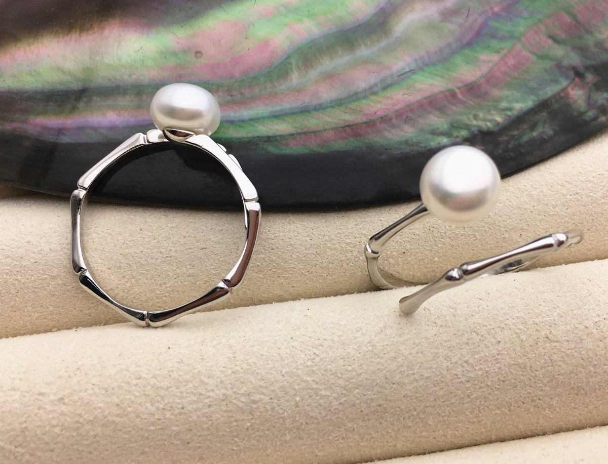 AAA single white button round Pearl Sterling silver ring, wedding rings for women, sterling silver 925 open ring jewellery, R1-060
