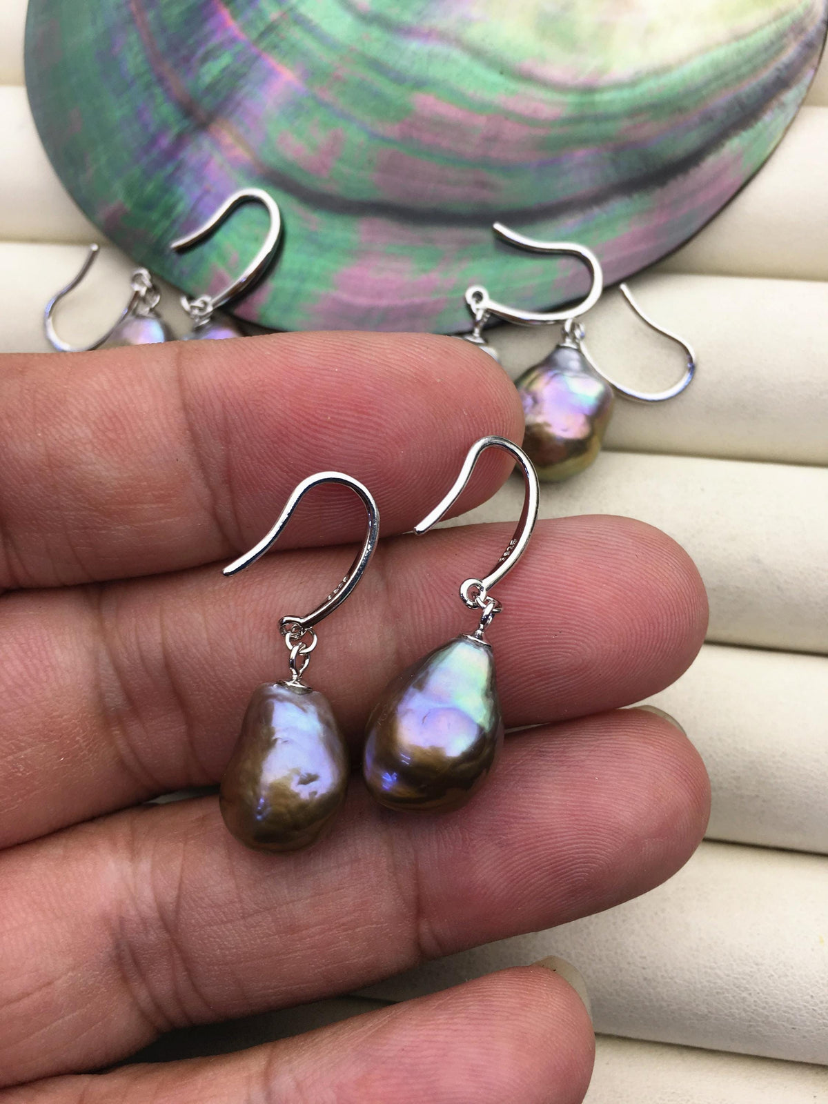 1 pair AAA 11-14mm gray bronze drop edison pearl dangle earrings,S925 Sterling Silver earrings,SE3-T9-3