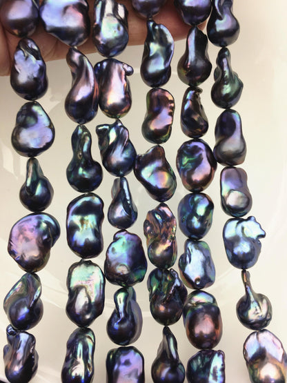 15.5'' AAA 13-17mm Black Green Blue Rainbow flame ball pearl,FL15-3A-7-6