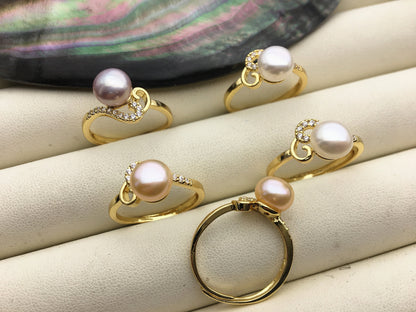 5pcs Gold Open white/pink/purple pearl ring, inexpensive engagement rings, fashion rings, fake diamond rings real pearls, R1-088-1