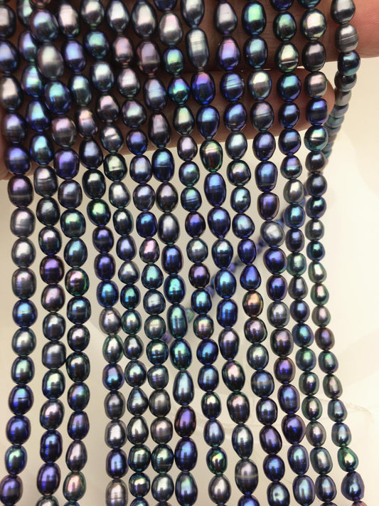 AAA 5-6mm blue black rice pearl beads,high luster freshwater pearls,loose freshwater pearl,LR5-3A-20