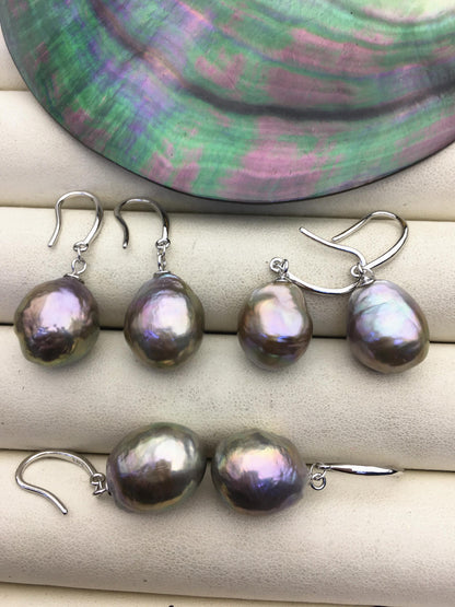 1 pair AAA 11-14mm gray bronze drop edison pearl dangle earrings,S925 Sterling Silver earrings,SE3-T9-3