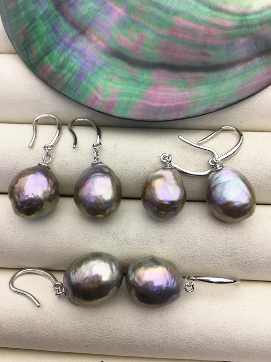 1 pair AAA 11-14mm gray bronze drop edison pearl dangle earrings,S925 Sterling Silver earrings,SE3-T9-3