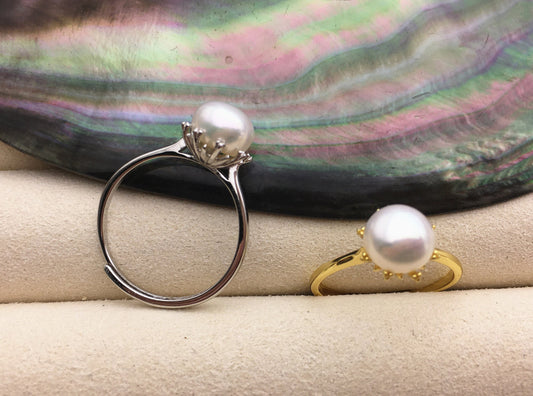 AAA white Pearl Genuine Sterling silver ring, Silver Gold wedding rings for women, sterling silver 925 open ring jewellery, R1-057