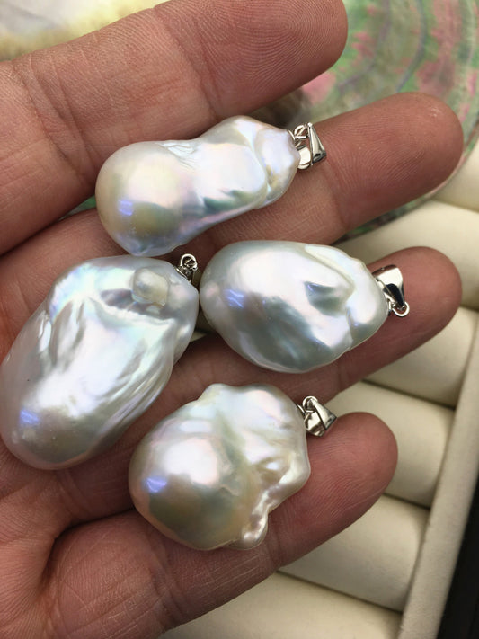 1pc AA+ 16-20x25-30mm huge white/gray baroque pearl fashion pendant necklace,S925 Sterling silver pendant,NC1-041-3