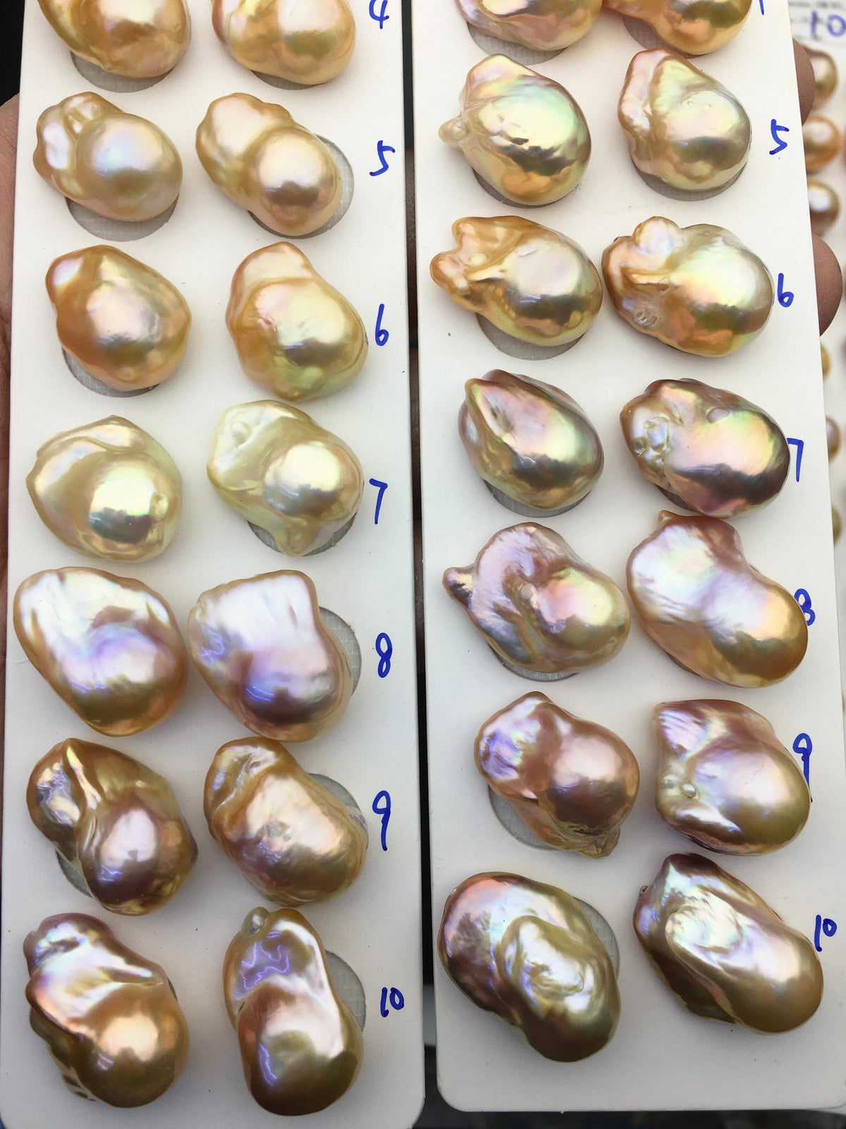 1 pair AAA 13-15mm Natural pink peach Rainbow Flame ball Pearl Pairs - large Baroque freshwater pearl pairs, Fire Ball Pearl, FL15-3A-8-28