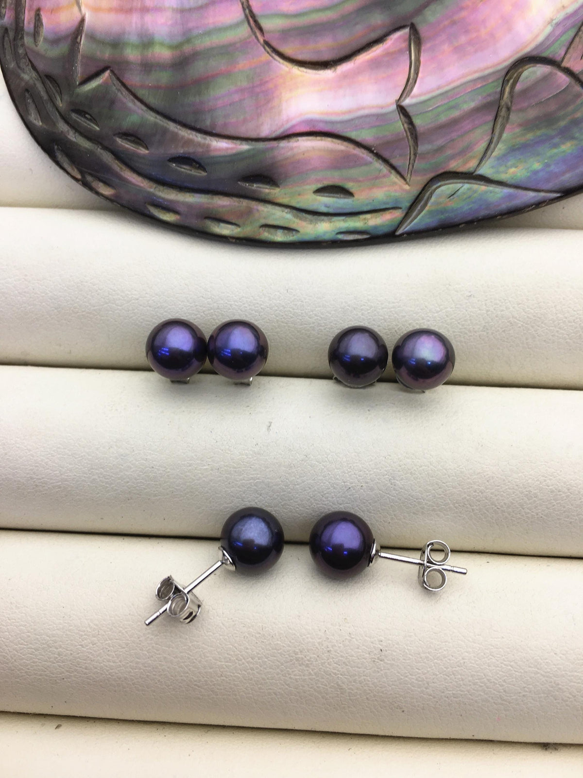 1 pair AAA 7-7.5mm Black Round Pearl Stud Earrings,Sterling Silver,Wedding,classic pearl studs,SE1-T50