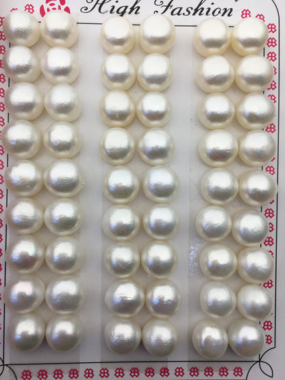 2 pairs AAA 9-9.5mm thick skin button round freshwater pearls pairs,half drilled,BTN9-T5