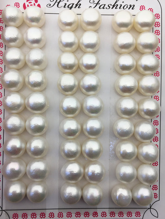 2 pairs AAA 9-9.5mm thick skin button round freshwater pearls pairs,half drilled,BTN9-T5