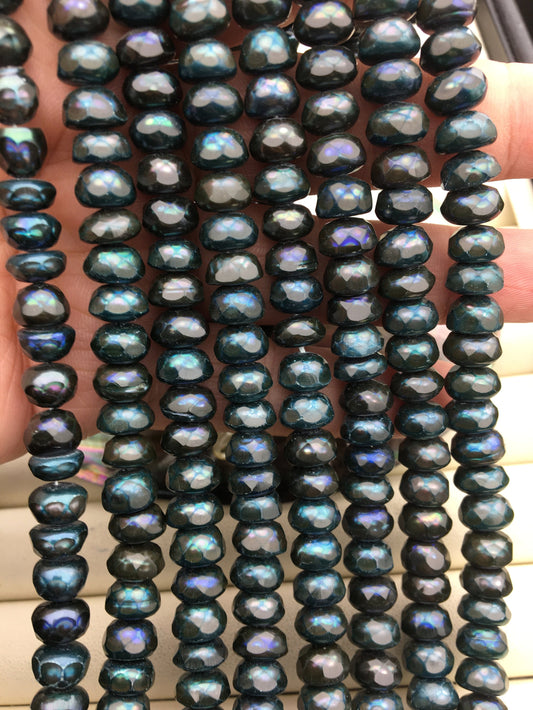 AAA 7.5-8.5mm deep blue carved face button round freshwater pearls,Cultured freshwater pearls beads,SM9-3A-92-3