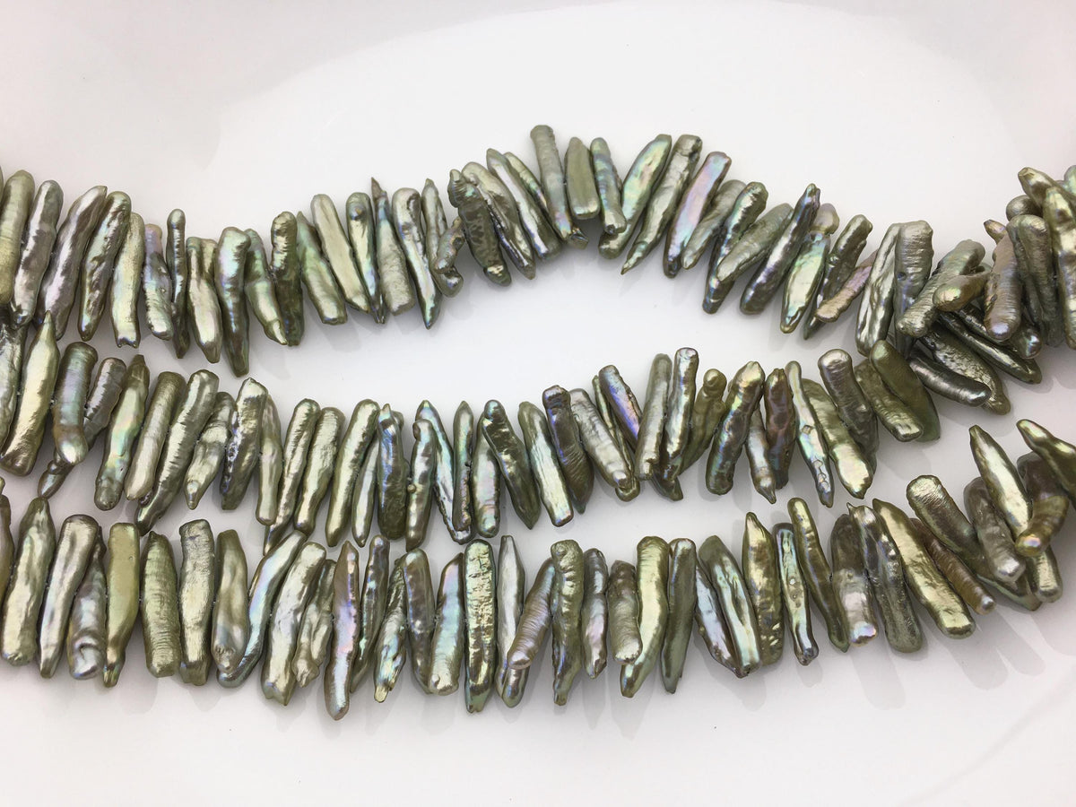 AA+ 4-6mm green Biwa Pearl Necklace,Genuine Fresh Water Pearl,Wedding Necklace,Mothers Day,ZS-80-10-35