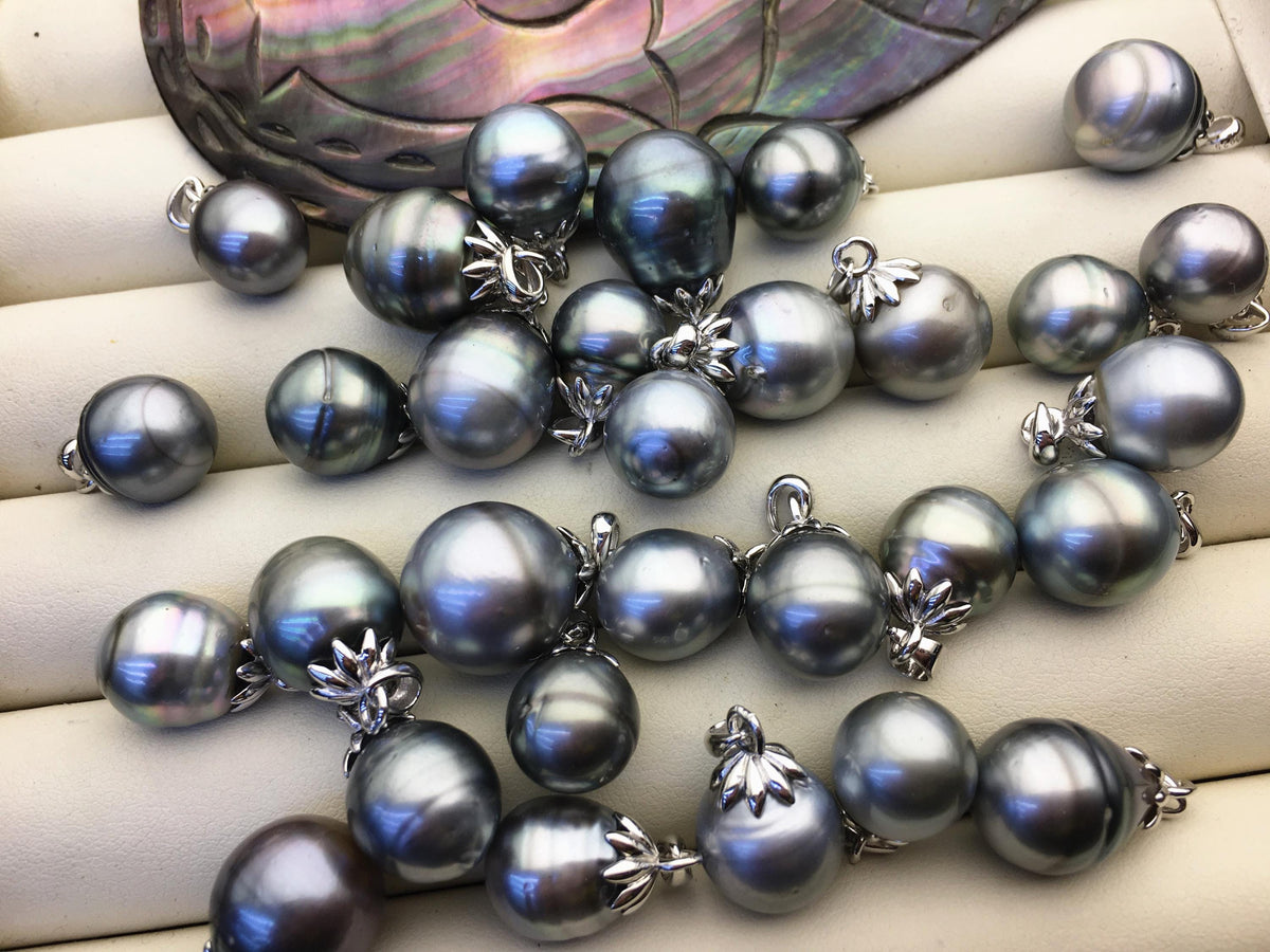1pc 9-14mm Gray Genuine Tahitian Pearl Pendant, natural color sea pearl,pearl necklace - 925 silver chain - NC1-018
