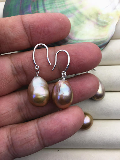 AAA 12-13mm bronze purple drop edison freshwater pearl dangle earrings,sterling silver dangle earrings,SE3-T9-50