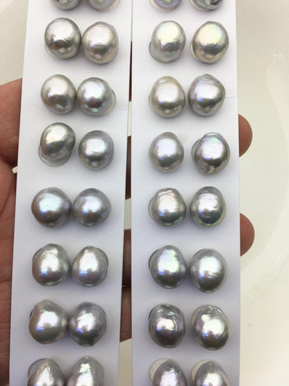 5pairs AAA 11-12mm Gray baroque drop edison freshwater pearl Pair,top half hole,ED11-3A-2-41